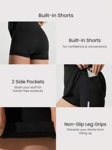 GLOWMODE FeatherFit™-Air Power Moves 吸汗速干 Peekaboo 可调节宽肩带运动连衣裙，内置短裤侧袋，防滑握把，低冲击力网球、高尔夫、匹克球，日常穿着，可拆卸护罩 - 黑色 - 查看 5