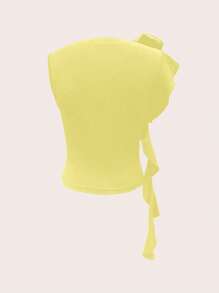 SHEIN Unity Women's Solid Color 3D Floral Decor Fashion Bandeau Top - Yellow - View 2