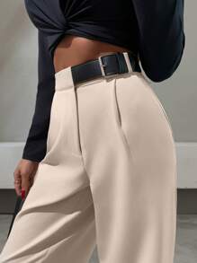 SHEIN Tall Pantalón de corte recto con detalle de cinturón de media piel sintética, estilo elegante