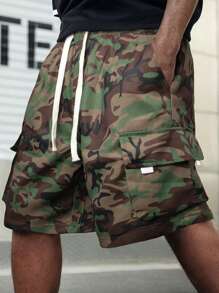 Manfinity LEGND 男士休闲迷彩印花抽绳口袋宽松短裤