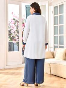 Lacomfia Floral Patchwork Plus Size 2 Pieces Set Women Work Outfits - Blue - View 2