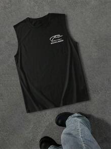 Manfinity Homme This Black Sleeveless T-Shirt Features A Print On The Back Depicting Iconic Japanese Architecture And Mount , Accompanied By The Text "BEAUTIFUL MEMORY", Evoking Memories Of Joyful Travel Experiences. The Relaxed Fit And Comfortable Material Make It Suitable For Casual Or Athletic Wear, Allowing You To Express Your Personal Style While Enjoying The Allure Of International Flair. - Black - View 2