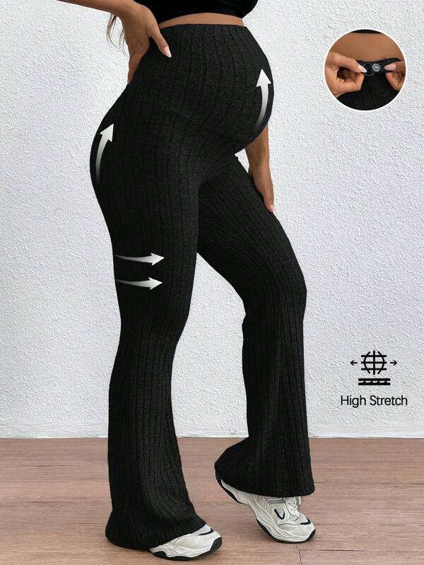 SHEIN Pantalones largos de campana de cintura alta súper con cintura ajustable para maternidad
