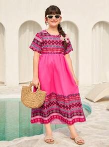 Vestido casual con estampado floral amarillo para niñas preadolescentes