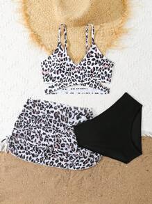 SHEIN Conjunto de 3 piezas de traje de baño de moda con estampado para adolescentes, apto para el verano