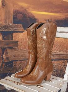 Styleloop Women's Mid-Calf Boots, Boho Style, Retro American, Bohemian, Western, Music Festival, Party, Christmas, Halloween Outfit - Brown - View 7