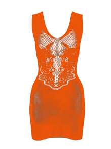 SHEIN 女士性感内衣露背无缝橙色紧身连衣裙，适合外出穿着 - 橘色 - 查看 7