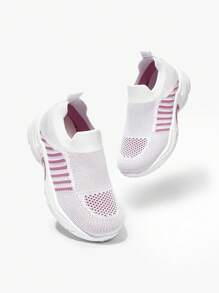 JNSQ Mehrere Jahreszeiten Kinder Lässig Mesh atmungsaktiv weiche Farbblock Flach Sneakers, Schulanfang - Weiss - Übersicht 3