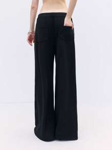 LYSMO 男女通用时尚前卫索环设计宽松阔腿运动裤 - 黑色 - 查看 2