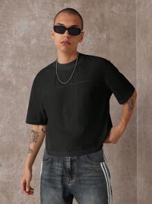 SUMWON Premium Mesh Athletic T-Shirt Performance Workout Training Top Cropped Relaxed Fit Summer Active Wear Modern Streetwear Urban Fashion Essential - Black - View 5