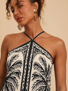 Travachic 梭织印花露背迷你连衣裙，女士夏季服装，沙滩装，复活节，女士沙滩装，春假，女士度假装，女士演唱会服装，波西米亚风，音乐节，热带度假女装 - 杏色 - 查看 6