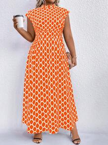 SHEIN Clasi Vestido largo con cuello de pico con estampado de lunares para mujer talla grande