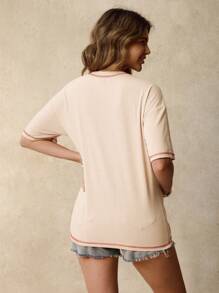 SHEIN Bohemian Maternity Animal Print Round Neck Short Sleeve T-Shirt, Suitable For Summer Maternity Clothes Summer - Khaki - View 2