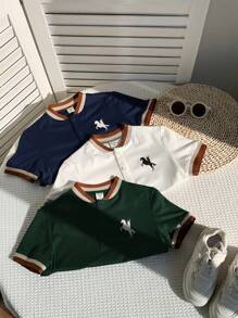3pcs Young Boy Color-Blocking Striped Print Polo Shirts, Suitable For Holiday, Outings, School Wear - Multicolor - View 3