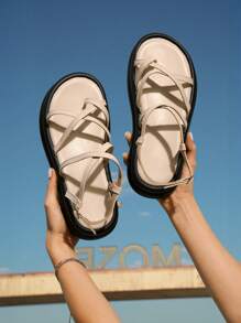 HighSole Sandales bout pointu femme à talon bas Kitten, sandales habillées et décontractées élégantes pour le printemps, polyvalentes et confortables. Chaussures de vacances haut de gamme à semelle épaisse - Nude - Voir 2