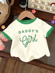 SHEIN Baby Girl Casual Short Sleeve Round Neck Top, Suitable For Summer
