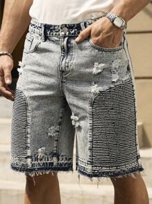 Manfinity LEGND Pantalones cortos vaqueros de hombre informales con bolsillo lateral roto, para verano