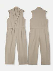 Manfinity Homme Men's Solid Color Twist Crossed Wrap Sleeveless Jumpsuit Men Jumpsuit