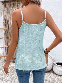 EMERY ROSE Women Textured Fabric Splicing Lace Trim Camisole - Blue - View 2