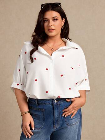 Elaquor Modische Polka Punkt Herz Muster Große Größen Boho Bluse für Damen, für den Sommer