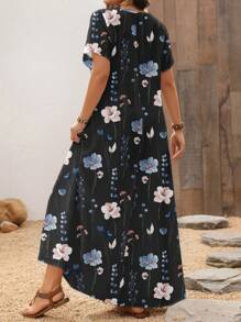 EMERY ROSE Casual Versatile Resort Vintage Ditsy Floral Plus Size Dress, Comfortable & Minimalist, Suitable For Summer - Black - View 2