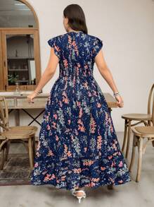 SHEIN LUNE Plus Size Women All-Over Floral Print Long Casual Dress Summer Outfits For Women Graduation Dress Summer Dresses For Women,Beach Dress Sundress,Holiday Outfits Boho Summer Outfits For Women Vacation Outfits Women