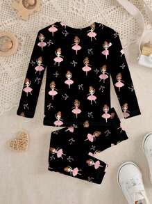 SHEIN Baby Mädchen lässiges, bequemes Langarm T-Shirt und Leggings Homeset, sommerlich eng anliegend