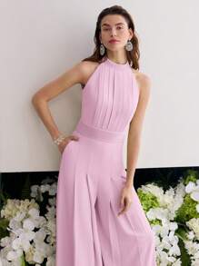 MOTF PREMIUM FOLD PLEATED HALTER JUMPSUIT - Mauve Purple - View 2
