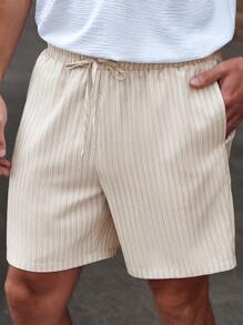 Manfinity RelaxMax 男士休闲日常斜口袋抽绳腰短裤 - 卡其色 - 查看 4