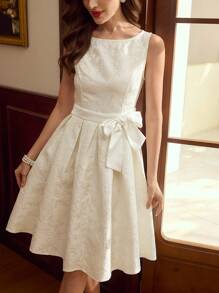 Vintamour Vestido elegante vintage de mujer con cuello de lazo, ajustado y con bajo acampanado, disfraz negro calado para mujer para Acción de Gracias, disfraz de princesa, vestido de mujer para Navidad, vestido de baile de mascarada elegante, vestido floral de mujer para conciertos, vestido de fiesta sexy - Blanco - Ver 4