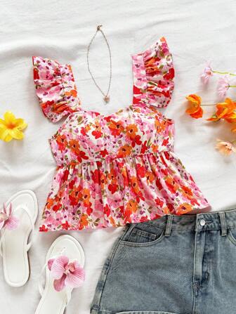 Soleia Blouse femme à manches courtes avec imprimé floral blocs de couleurs, convient pour les vacances, les festivals de musique, le style bohème, les jours fériés, les rendez-vous et le thé de l'après-midi