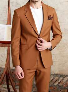 Manfinity Bizformal Conjunto de traje casual de una sola de botones con chaqueta y pantalones para hombres, conjunto de traje formal de negocios con chaqueta de botones delanteros y pantalones a medida, y conjunto de ropa de traje de chaleco de 2 piezas para hombres