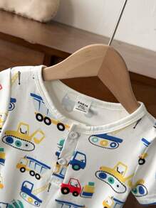 2 Stücke Baby Jungen Sommer Set, Romper mit Kurzarm und Shorts, Auto Aufdruck & blau-weiß gestreift Kombination, lebhafte Optik, geeignet für Outdoor, Komfort zuhause, fröhliche aktive Zeit - Verschiedenfarbig - Übersicht 6