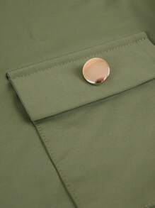 INAWLY Women's Long Slim Fit Drawstring Pocket Decor Short Sleeve Dress - Green - View 4