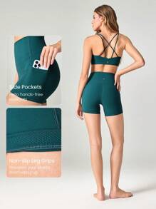 GLOWMODE 4.3英寸 FeatherFit™ 防滑口袋自行车短裤 无缝前部 低冲击骑行跑步健身运动 夏季 - 墨綠色 - 查看 3