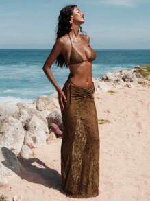 Opulessa Women's Semi-Sheer Knitted Beach Cover Up, Strapless Sleeveless Tie Back Extra Long Vacation Skirt, Holiday Outfits,Holiday Clothes,Beach Outfits For Woman,Vacation Outfits Woman,Bikini Set,Sarong,Beach Dress,High Waisted Bikini, High Waisted Bathing Suit,Thong Bikini Set