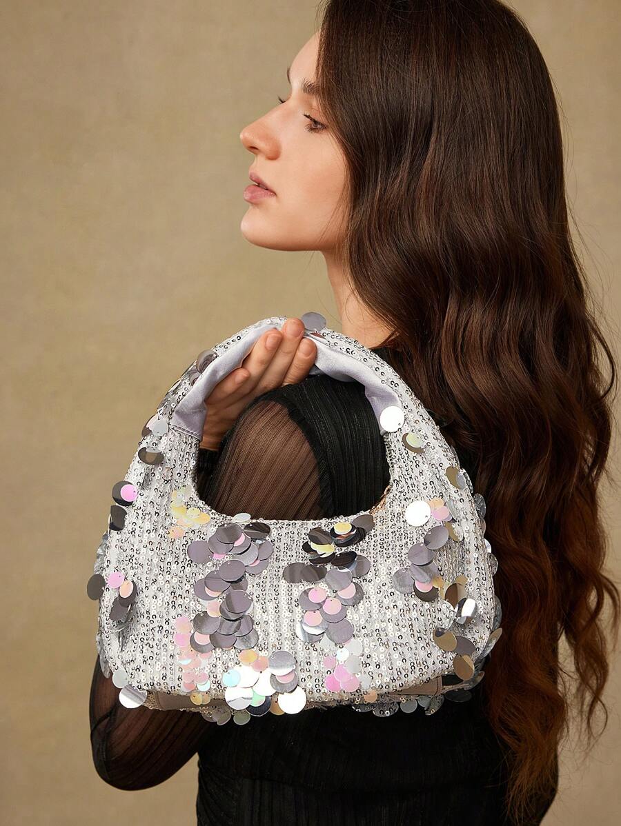 MOTF PREMIUM Borsa a mano con chiusura lampo e paillettes per donna