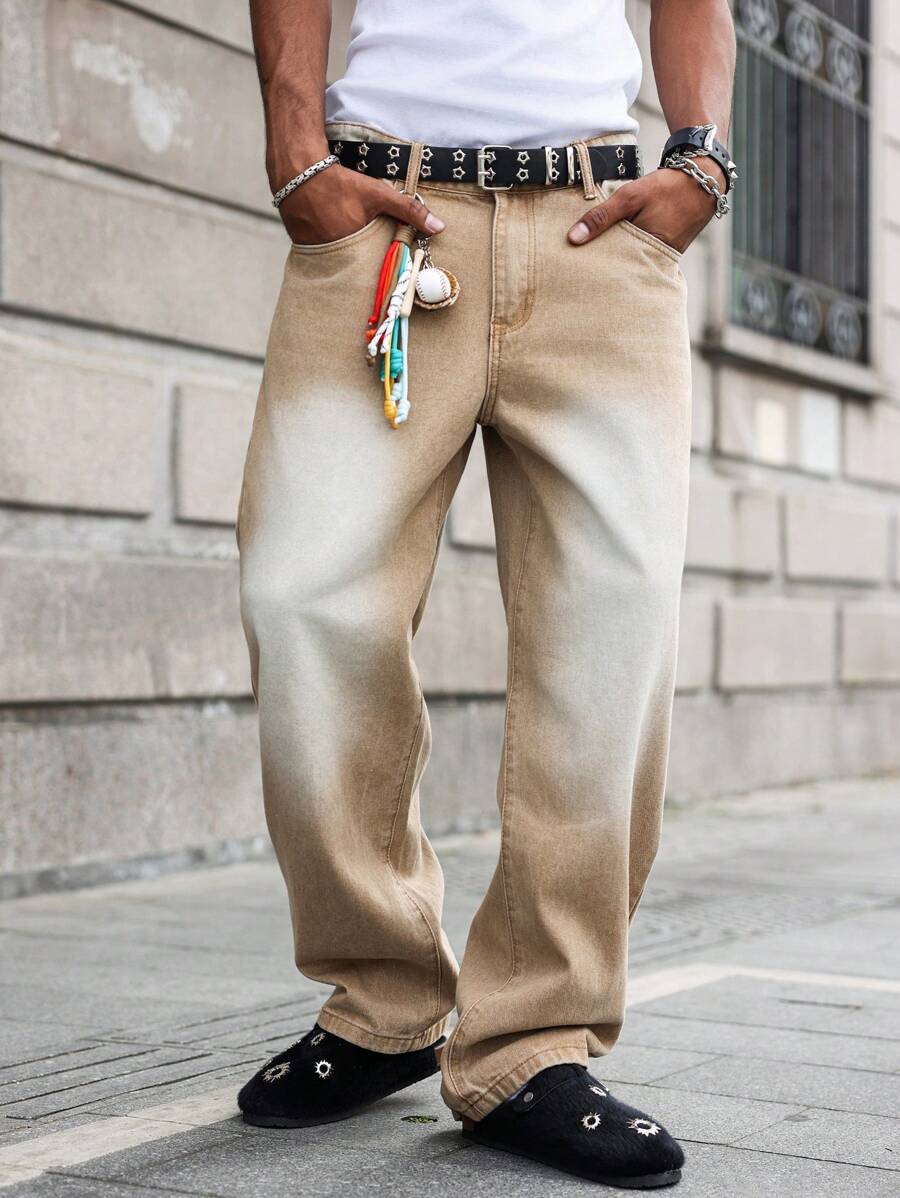 Manfinity EMRG Men's Gradient Color Pocket Casual Fashion Jeans - Mocha Brown - View 1