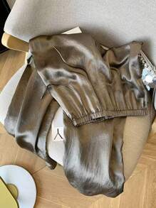 Franclia Women's Loose Comfy Wide Leg Pants, Acetate Textured Fall Cloth For Women - Coffee Brown - View 4