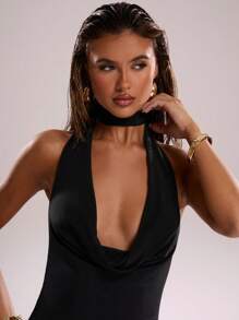 SHEIN BAE Damenmode sexy Kleid mit tiefem Ausschnitt und rückenfreiem Design - Schwarz - Übersicht 8