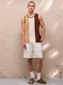 SWAVVY Men's Knit Fashionable Casual Loose Elastic Waist Straight Leg Shorts