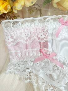 Quần lót bé gái Lovely Sweet Comfy Satin Floral Lace Frill Trim Colorblock Pink & White (màu hồng và trắng) - Hồng - Xem 3