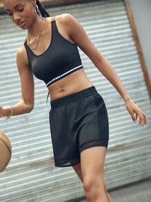 SHEIN Sports Women's Casual Sports Pockets Patchwork Shorts For Daily Workout Sweater Shorts - Black - View 3