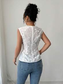 Elenzga Áo cánh thường ngày mùa hè cho nữ, ngày lễ bãi biển, phong cách Boho, phương Tây, lễ hội âm nhạc, thời trang thanh lịch, ngọt ngào, quyến rũ, lãng mạn, dệt kim, màu trắng, thêu, cổ vuông, cổ vuông, cổ điển, thắt lưng cài nút, áo cánh thông thường - trắng - Xem 2