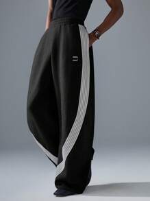 NEON BLANC 男士街头风格宽松黑色针织运动裤，校园风，街头休闲装 - 黑色 - 查看 3