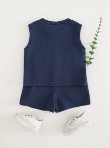 Cozy Pixies 2pcs/Set Baby Boy Letter Print Round Neck Sleeveless Tank Top And Casual Shorts