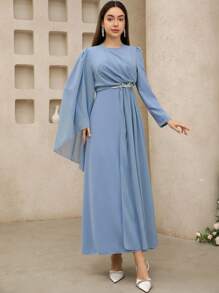 Graceveil Abito elegante da donna a maniche lunghe con scollo tondo, con inserti in rete, colore unito, modesto