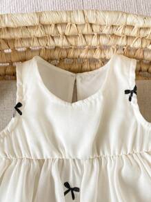 2 Stücke/Set Baby Mädchen 0-3 Jahre lässig ländlicher Urlaub süßer Schmetterling Stickerei ärmellose Bluse & Shorts Set, Frühling/Sommer