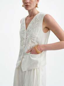Aalyst Chaqueta ligera informal de lino bordada sin mangas con estilo bohemio y calados para mujer, ideal para la playa, festivales de música y el verano