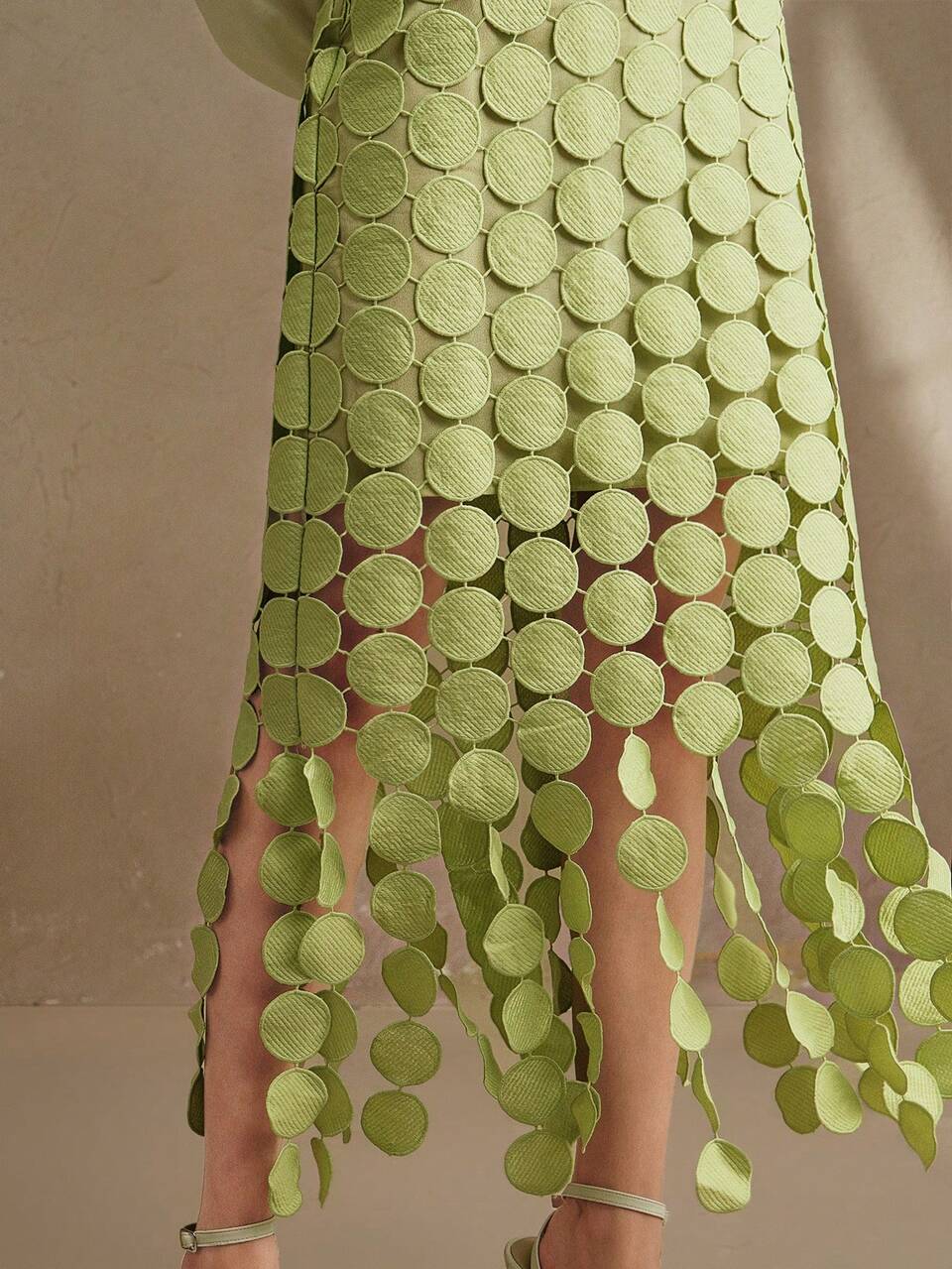 Laser Cut Multi Circle Double Layered Skirt Maxi Women , Women's Summer Lace Green Skirt With Tassel Hem, Circle Lace Skirt, Vacation Skirt, Elegant Hem Skirt